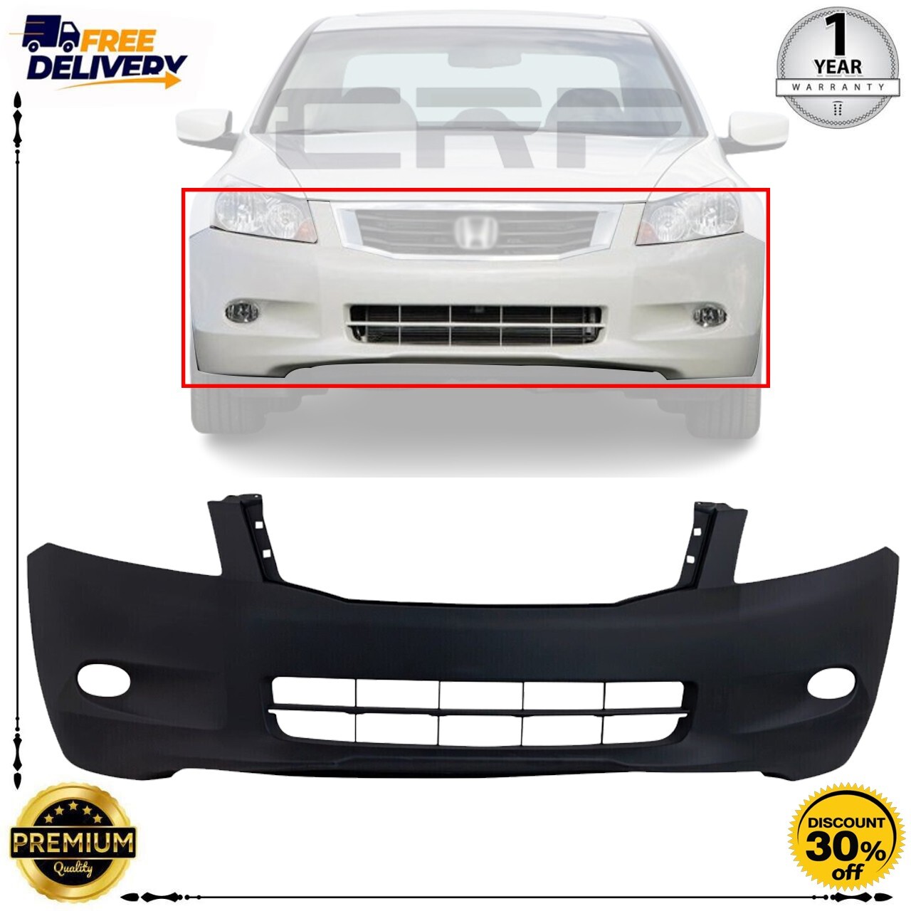 Front Bumper Cover Primed For 2008-2010 Honda Accord HO1000255