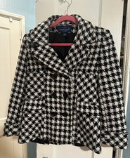 Mackintosh New England Size 6p Tweed Coat Black White Check Gingham Wool Blend