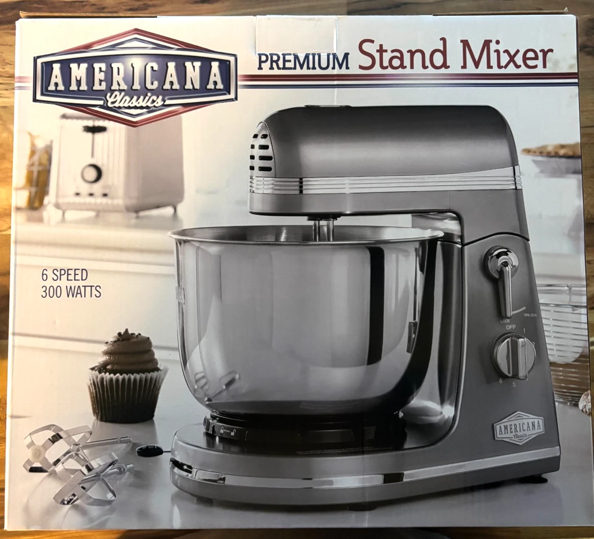 Americana Classics Premium Stainless Steel Stand Mixer 6 Speed 300 watts NIB
Opens in a new window o