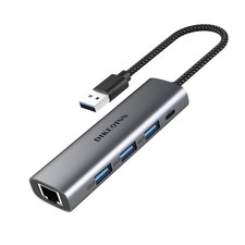 DIKEQINN 5-in-1 USB C or A Hub with Gigabit Ethernet, Aluminum Space Gray