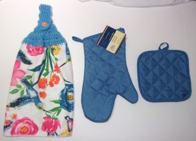 3-Pack ~ Crochet Top Kitchen Towel, Mitten & Potholder (New)