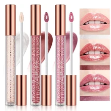 LANGMANNI Hyaluronic Acid Lip Gloss Set(3Pcs),Shimmer & Long Lasting Smooth Text