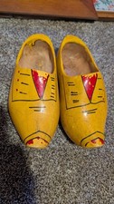 Vintage Dutch Wooden Clogs 10" Hand Painted Yellow Red Black Holland Folk Art