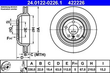 2x Bremsscheibe ATE 24.0122-0226.1 f&uuml;r MERCEDES KLASSE W251 W164 GL X164 V251