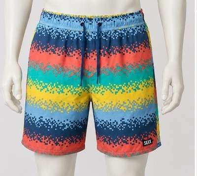 SAXX Swim Trunks Multicolor Striped Board Shorts Drawstring Quick Dry Large