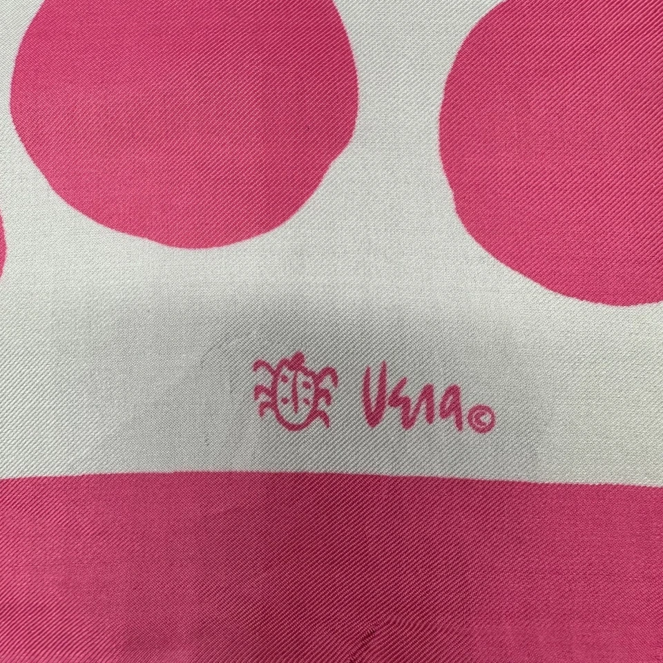Vintage Vera Neumann Scarf Pink White Polka Dot Silk Blend Hand Roll Japan READ - Image 4 of 4