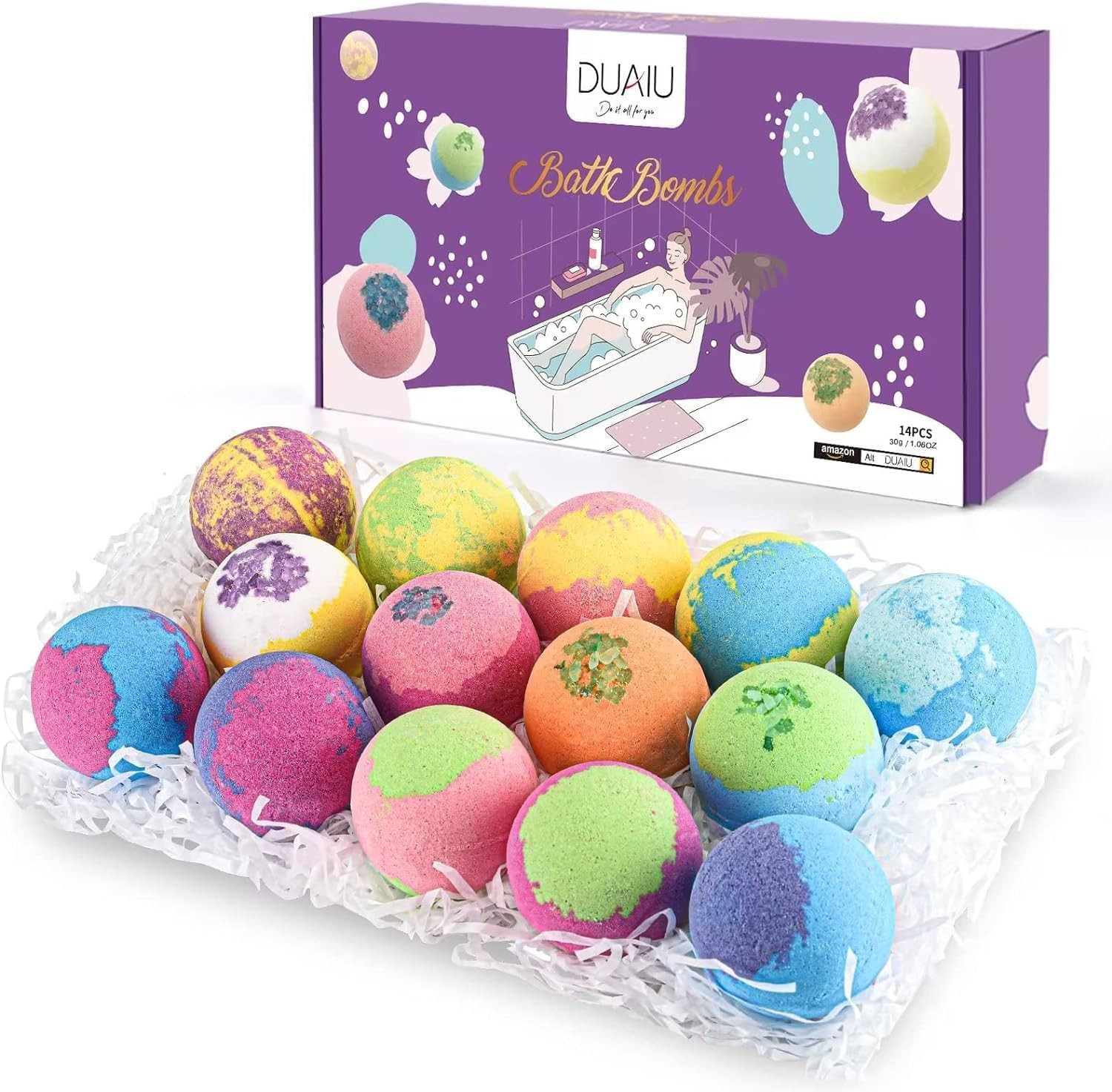 14Pcs Natural Bath Bomb Set - Organic Bubble Bath Bombs with Essential Oils for