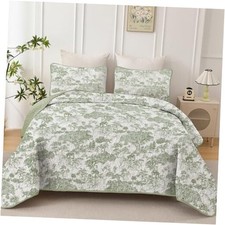 Botanical Quilt Set Size 3 Pieces Toile Floral California King Sage Green