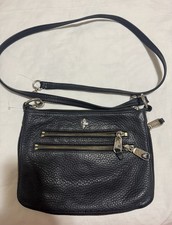 Black leather Pebbled Shoulder Bag Adjustable Strap Silver Zipper Accents Women