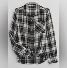 Gap Kids Kids Flannel Tie-Front Black Plaid Shirt Size XXL 14-16 NWT