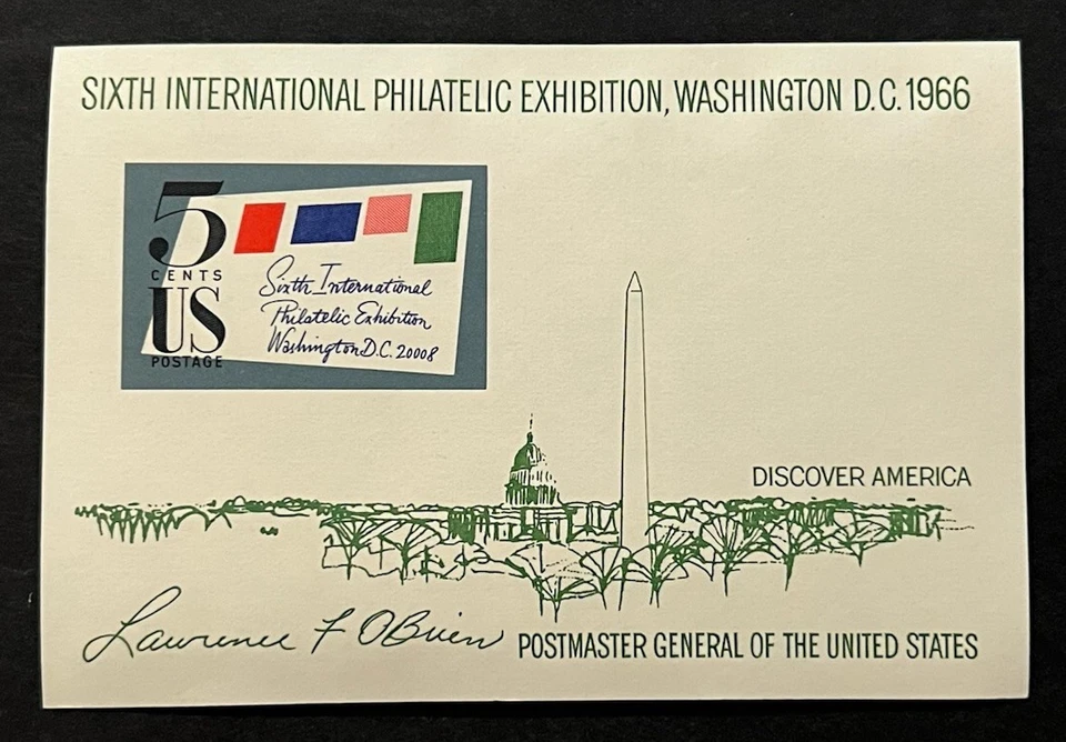 Travelstamps: US Stamps Scott #1311 Souvenir 1966 SIPEX 5c Souvenir Sheet MNH OG - Image 2 of 4