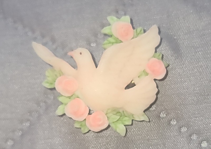 1998 ROMAN Pink Roses Dove Pin signed 