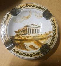 Greek Parthenon Ashtray Hand Made And Painted In Greece 4.5 " Ceramic