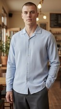 SUITSUPPLY Men's Shirt 41-42/ 16-16.5 Slim Blue Egyptian Cotton Long Sleeve