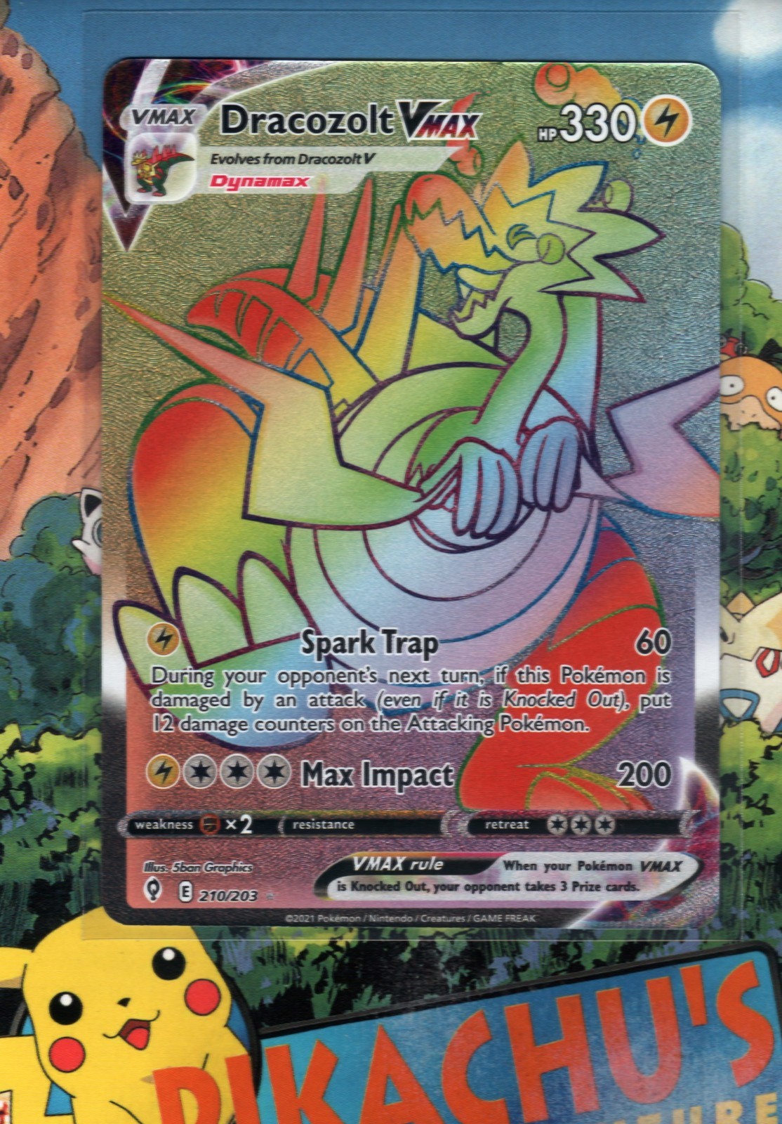 Pokémon TCG Dracozolt VMAX Rainbow Secret Rare 210/203 Evolving Skies NM/M