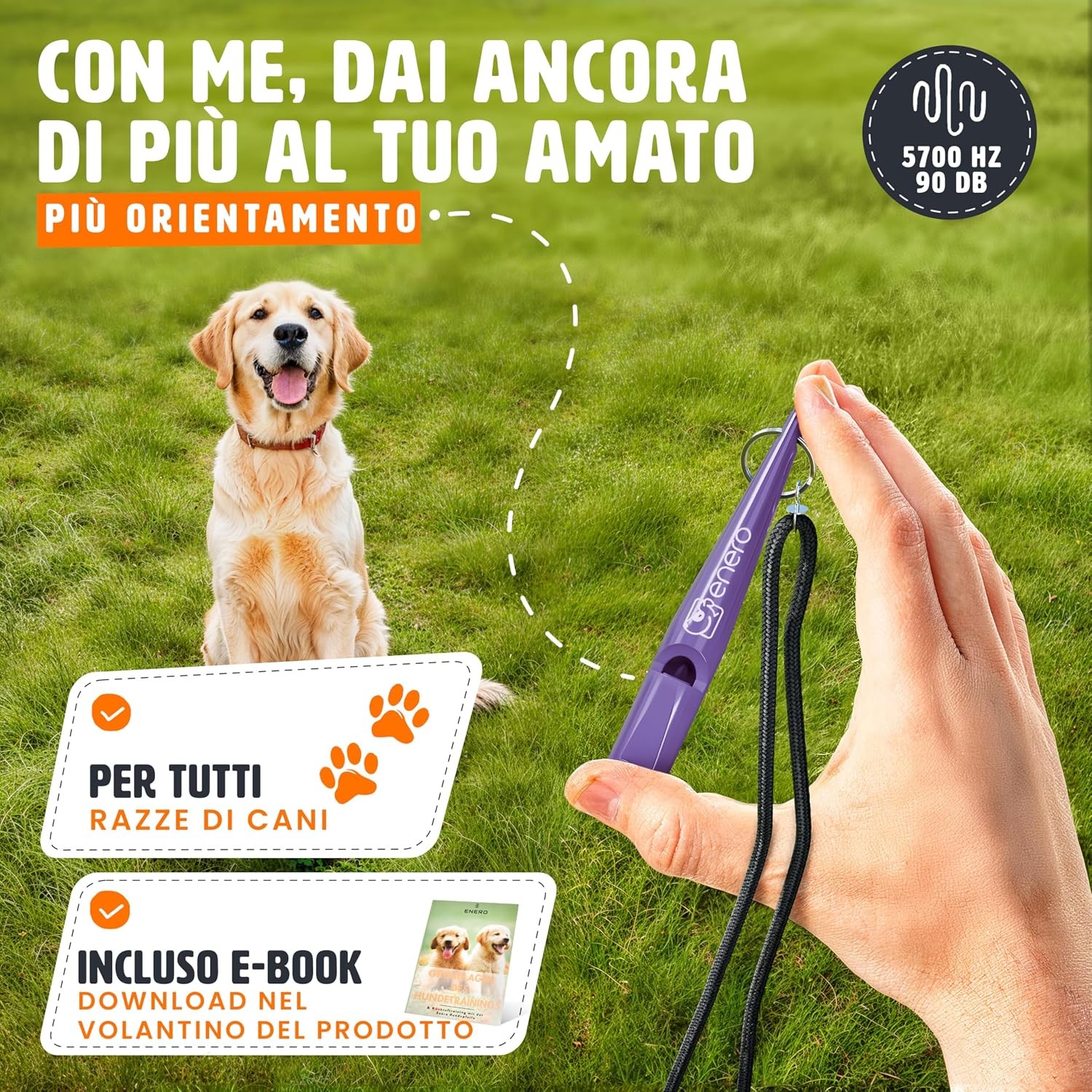 ENERO® Fischietto per Cani con Pratica Fascetta - Cani Accessori - con frequenza foto 3