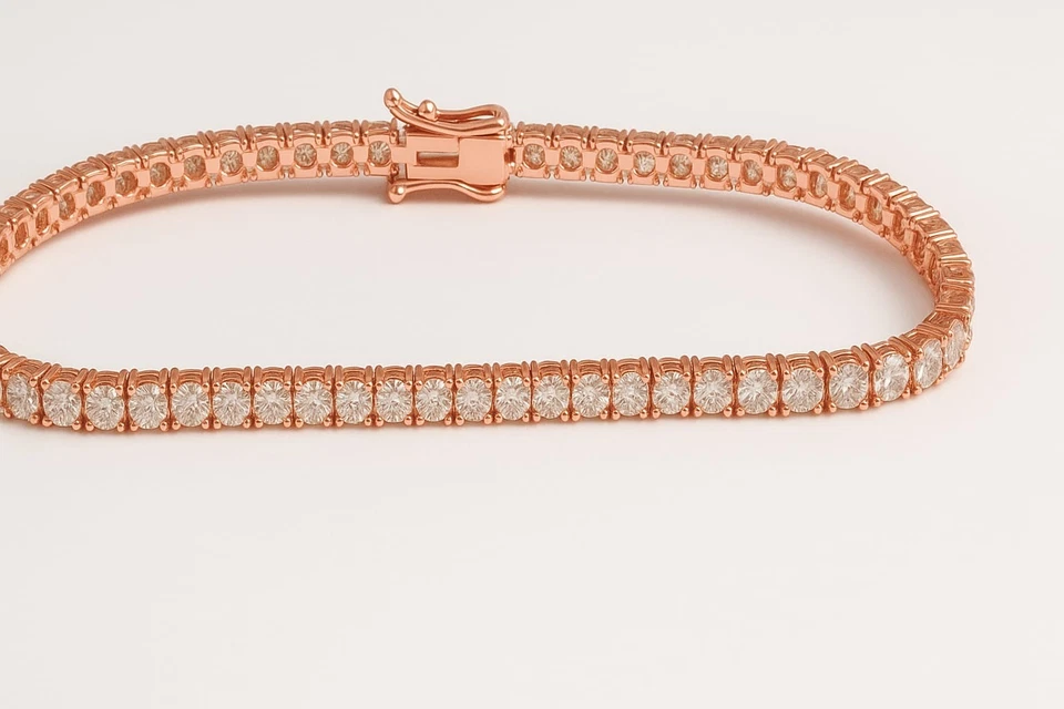 Brazalete de tenis de boda de diamantes naturales de corte redondo de 11,00 quilates de oro rosa de 14 quilates para mujer Foto 2 de 4