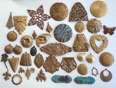 Vintage Brass & Copper Fancy Metal Findings Charms Pendants Lot 41