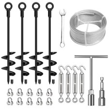 4 Pcs 18" Fully Welded Ground Anchors Shed Anchors Kit with 1/8" Galvanized Cabl