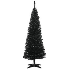 5FT Unlit Pencil Artificial Christmas Tree Black 294 Tips Plastic Stand