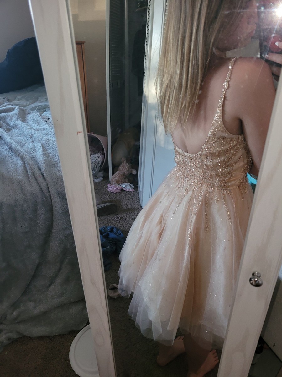 rose gold and dusty pink dresses Women's Evening Gown Dress Size S, Peach RD-09.02.25