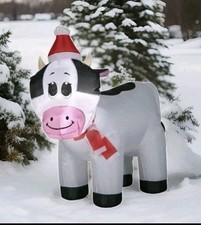 3.5' Gemmy Airblown Spotted Christmas Cow Lighted Yard Decor Inflatable
