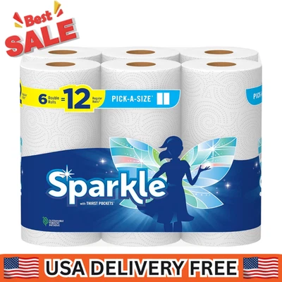 Kitchen Household Clean Up Paper Towels Bulk 6 Double Rolls = 12 Regular Rolls