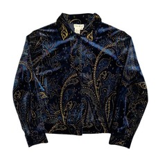 Vintage Coldwater Creek Jacket Womens Size S Blue Floral Satin Paisley Grandma
