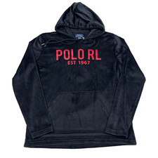 Polo Ralph LaurenHoodie Men Medium Black Red Sleep Wear Velour Lounge Spellout