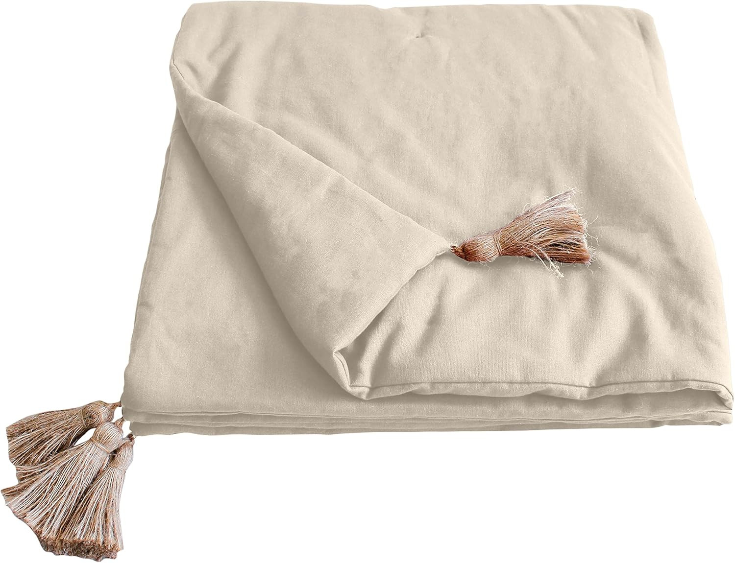 Édredon écru 90x190cm en coton Enjoy Home avec 4 pompons en jute