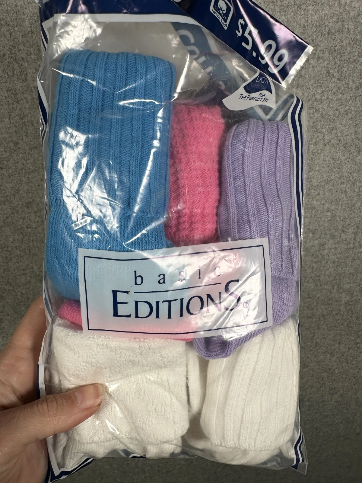 Vintage Basic Editions 90s Socks Shoe Size 4-9 Texture Rib Cuff 5 Pair Colorful