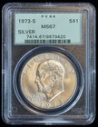 1973 S Eisenhower Silver Dollar MS67 PCGS Green Label — photo 1
