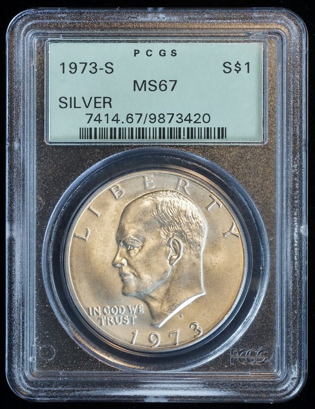 1973 S Eisenhower Silver Dollar MS67 PCGS Green Label