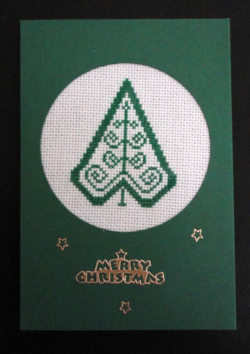 Cross Stitch Card- "Merry Christmas"- (Completed card)