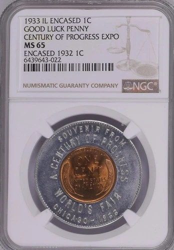 1933-Chicago Century of Progress Expo-Encased Wheat Cent-NGC MS 65 Gem-Top Pop