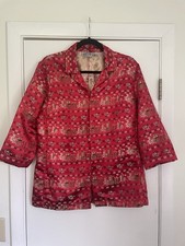 Vintage Chicos Asian Inspired Oriental Print Shacket Jacket Art To Wear Size 1