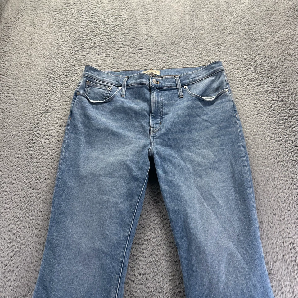 Pantalones de mezclilla Madewell Kick Out para mujer 32x28 azul algodón corte bota desteñido elástico Foto 2 de 4