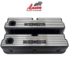 Ford 302, 351 Windsor Valve Covers, 302 Open Letter Wide Fin - Black - Ansen USA