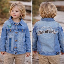 Vintage Looney Tunes Toddler Denim Jacket Thats All Folks Y2K Size 3T