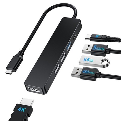 5-in-1 Type C Docking Station 4K HDMI-COMPATIBLE USB 3.0 100W Fast Charging