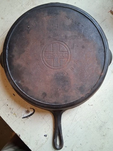 Griswold Cast Iron #14 Large Block Logo Skillet W Heat Ring Rare  Barn Fresh NR