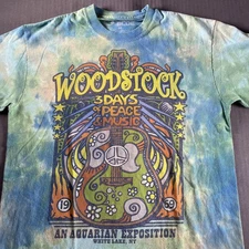 Woodstock Shirt Mens Medium Tie-Dye 3 Days of Peace & Music Graphic Liquid Blue
