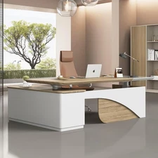 86" L Shaped Standing Executive Desk Electric Adjustable Height Office Boss Desk