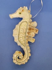 Handcrafted Large 8" Glass Seahorse  Ornament  With Seashells Nautical  decor