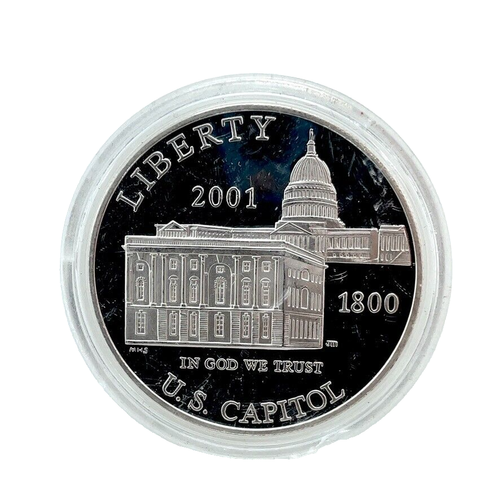 2001 P US Capitol Visitor Center Commemorative Silver PROOF $1 Dollar In Capsule - 第 1/4 張圖片
