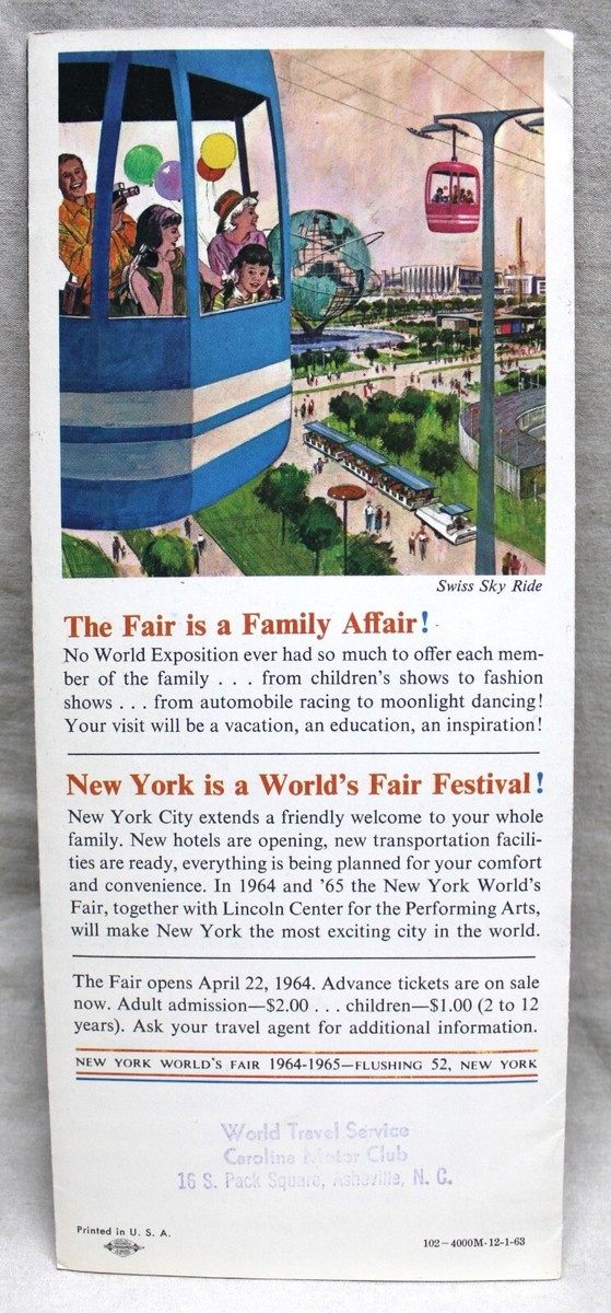 NEW YORK WORLDS FAIR SOUVENIR ADVERTISING BROCHURE GUIDE 1964