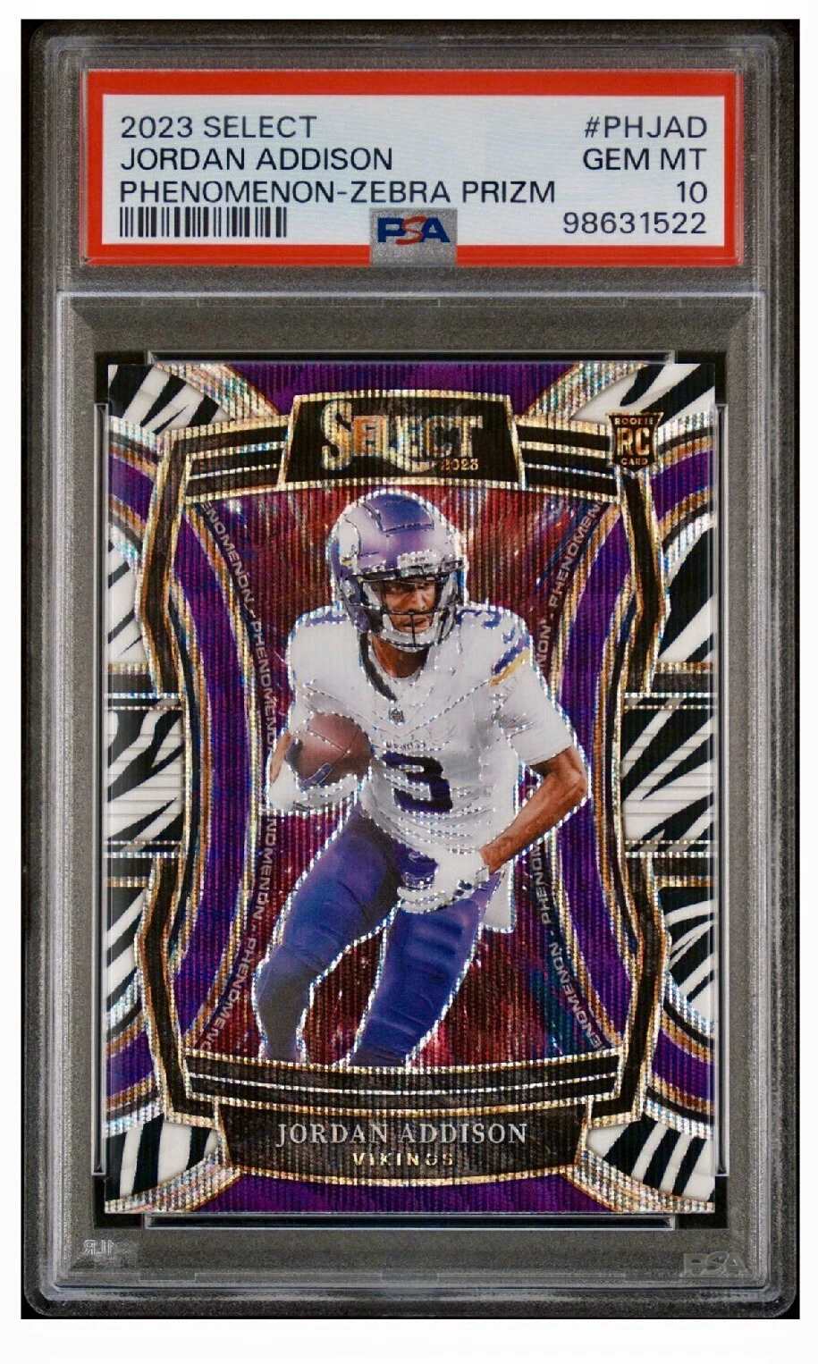 Jordan Addison Panini Select Phenomenon #PHJAD Zebra