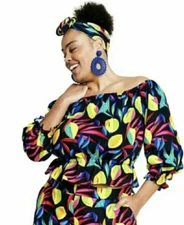 Tabitha Brown x Target Women's Lemon Print Bardot Top-Size Small-NWT