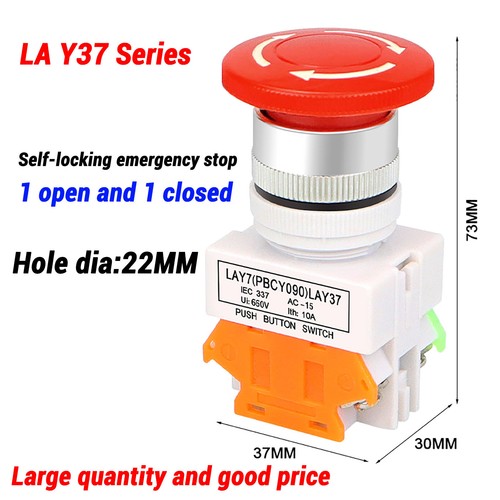 22mm/30mm panel mount emergency stop locking mushroom head Push Button Switch - Picture 5 of 7