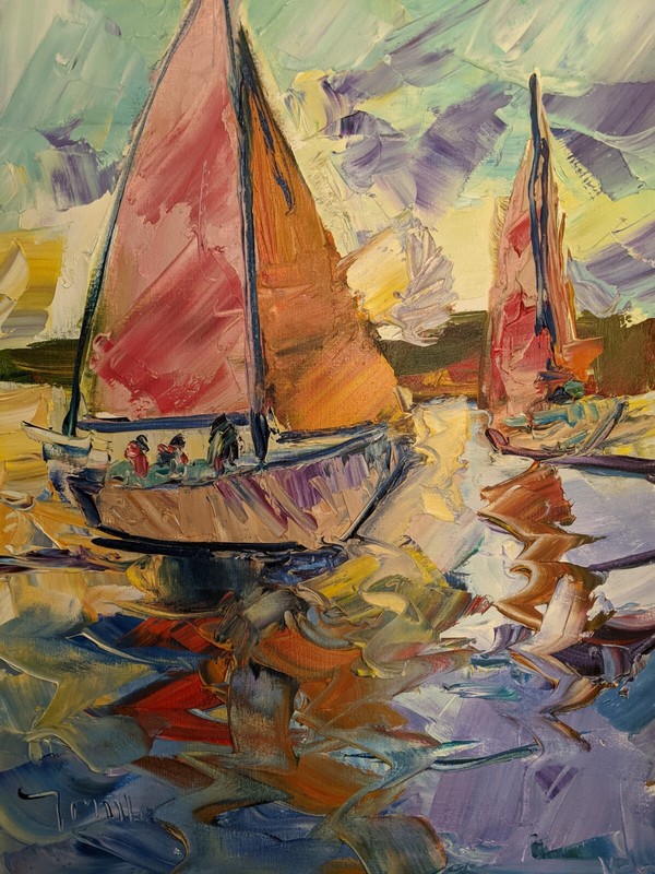 WOW 20 X 16 Sailing Sail Boat Ocean Sunset Nautical JOSE TRUJILLO